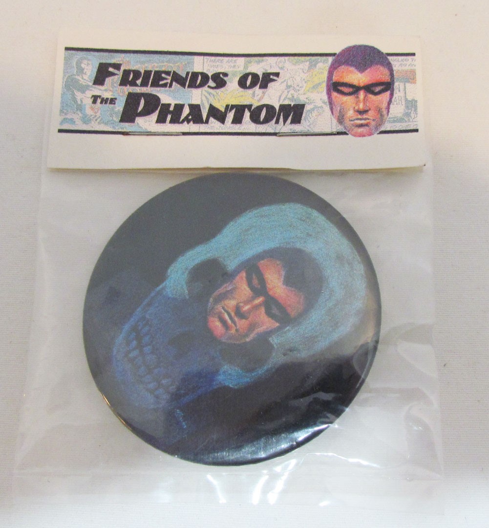 THE PHANTOM LEE FALK COMIC HERO PINBACK BUTTON MIP FRIENDS OF THE PHANTOM BADGE