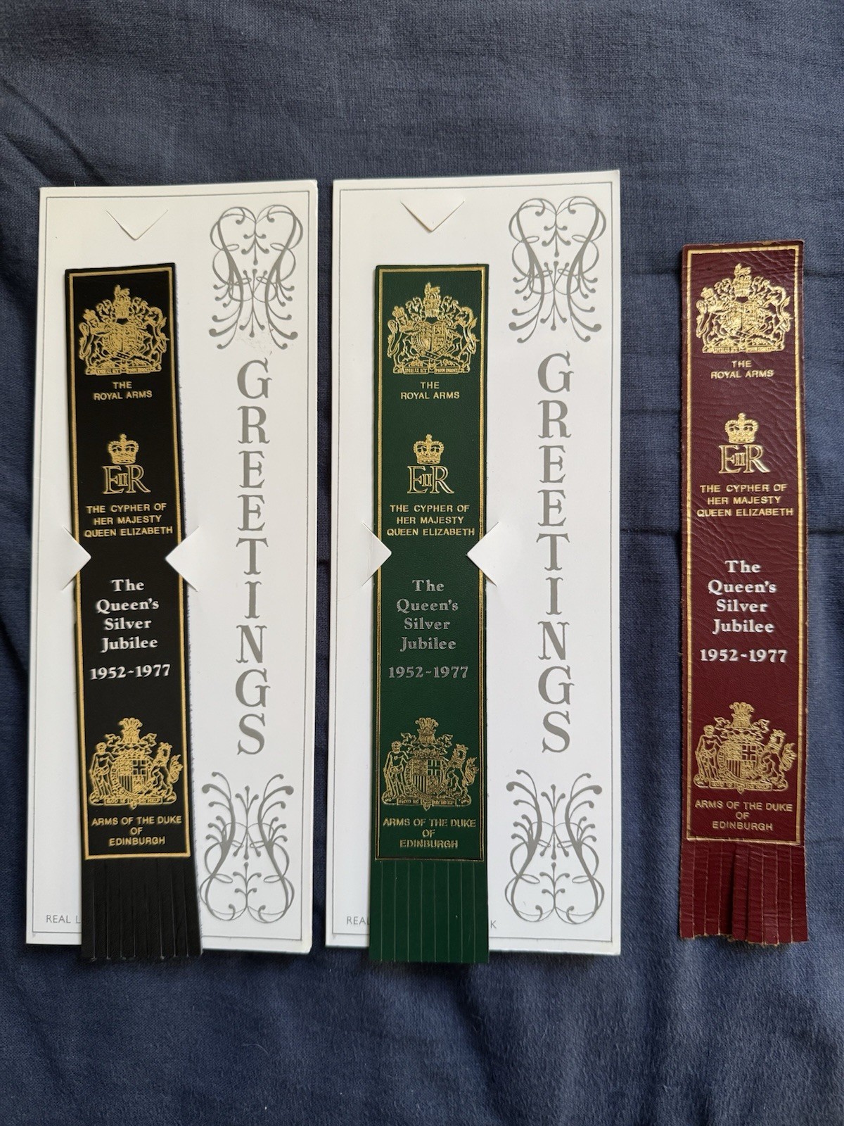 Vintage 1977 Queen Elizabeth II Silver Jubilee Leather Bookmarks Lot Of 3