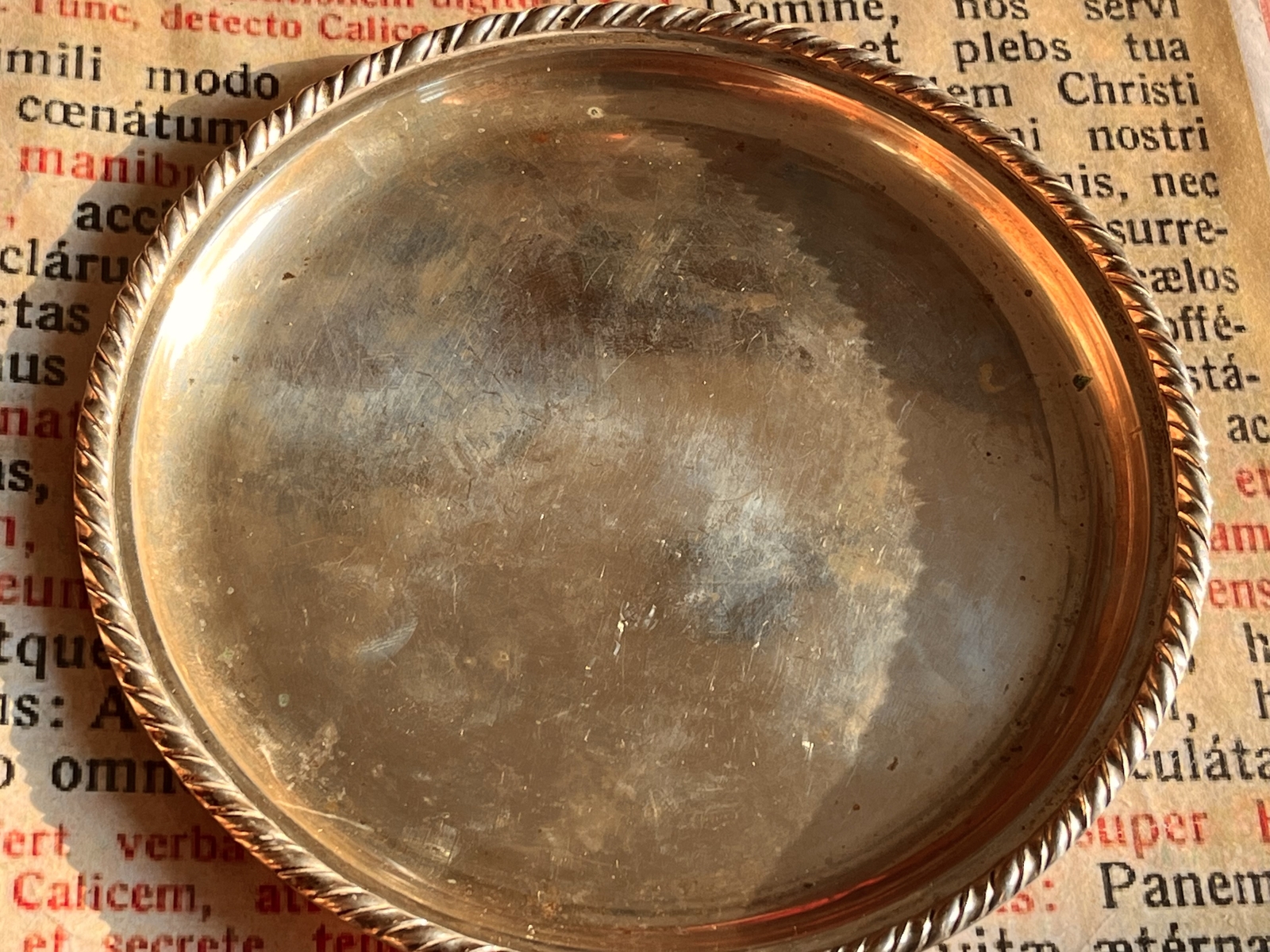 SILVER heavy Offering Plate Alms Dish: STUNNING marked 800- Vatican City 1940\'s