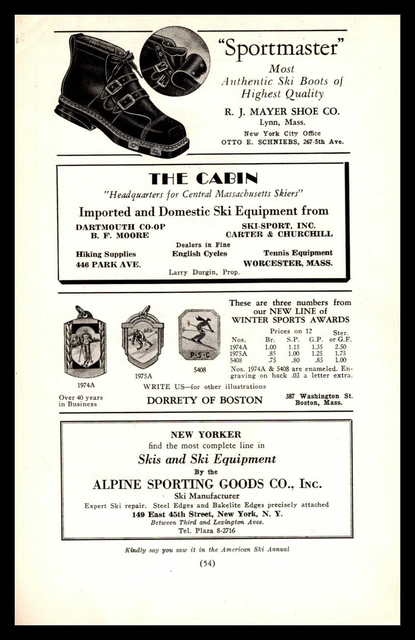 1938 The Cabin Worcester Mass R.J. Mayer Shoe Lynn MA Dorrety Of Boston Print Ad