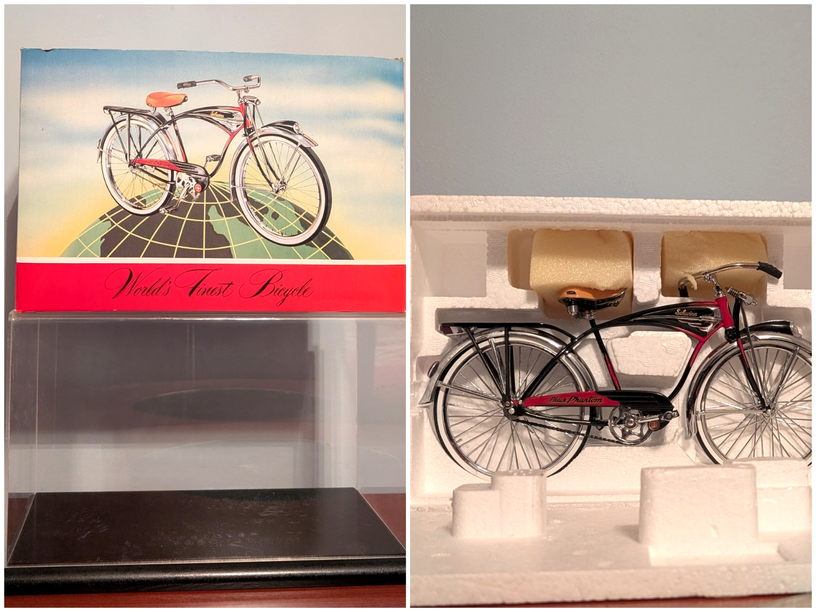 1990 Schwinn Black Phantom 1:6 Diecast Bicycle Model w/ Display Case Box COA