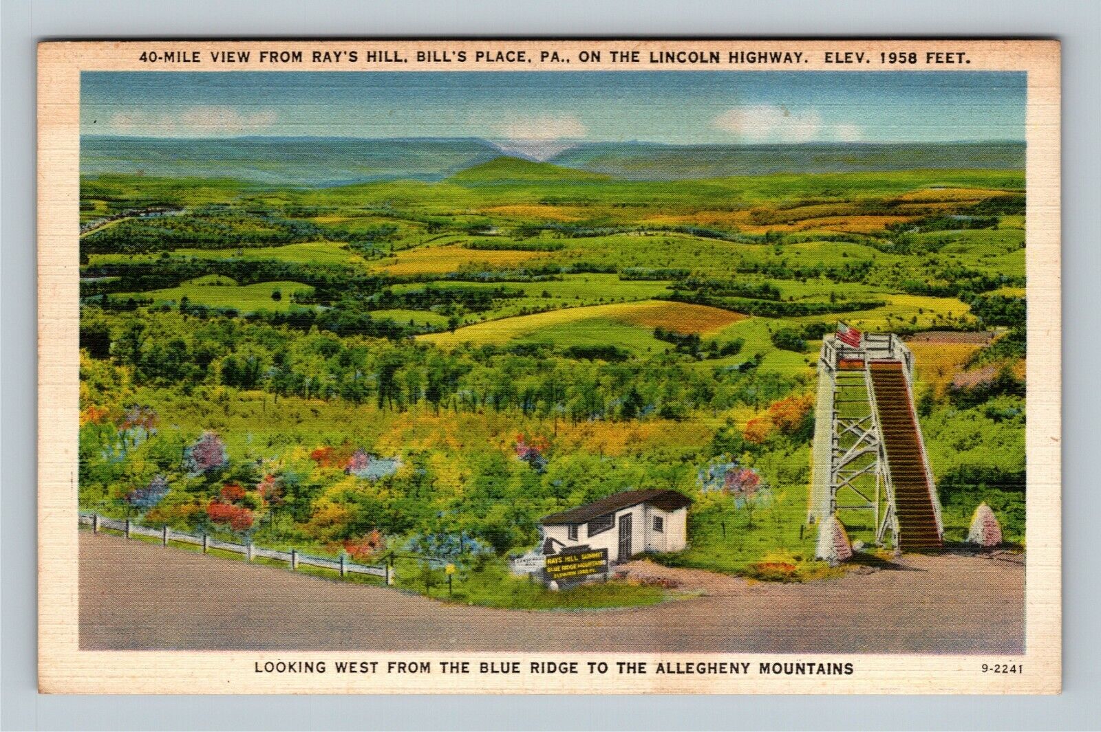 Bills Place PA, 40-Mile View From Ray\'s Hill, Pennsylvania Vintage Postcard