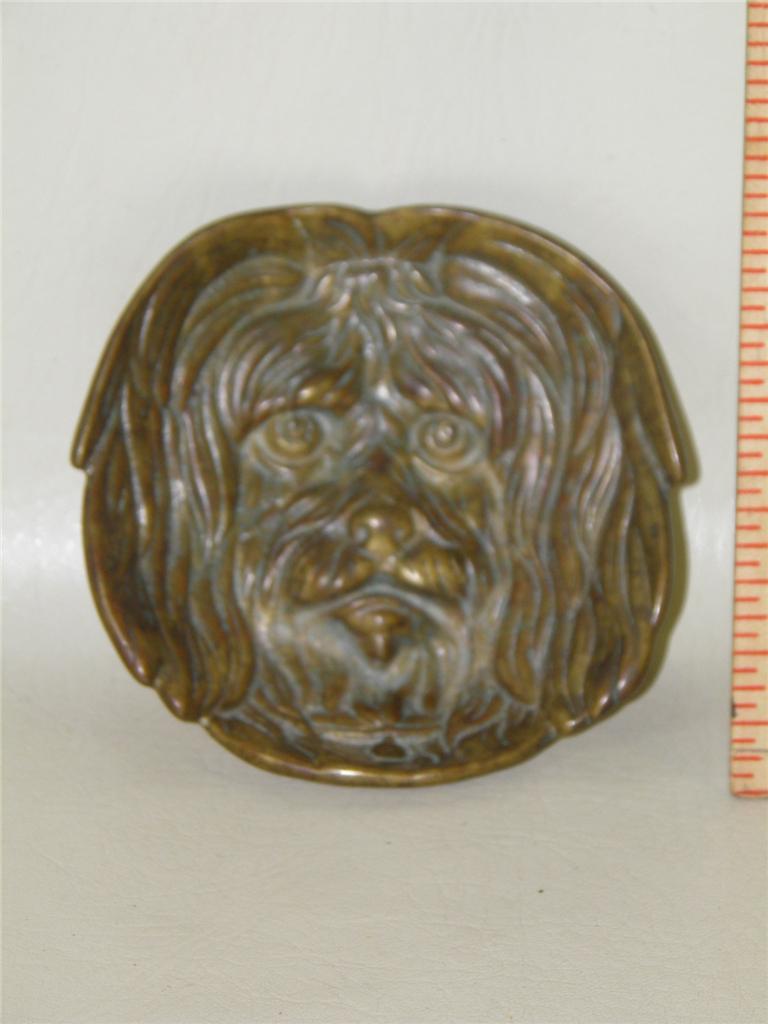 Antique Dog Lhasa Apso Bronze Figural Change or Pin Tray