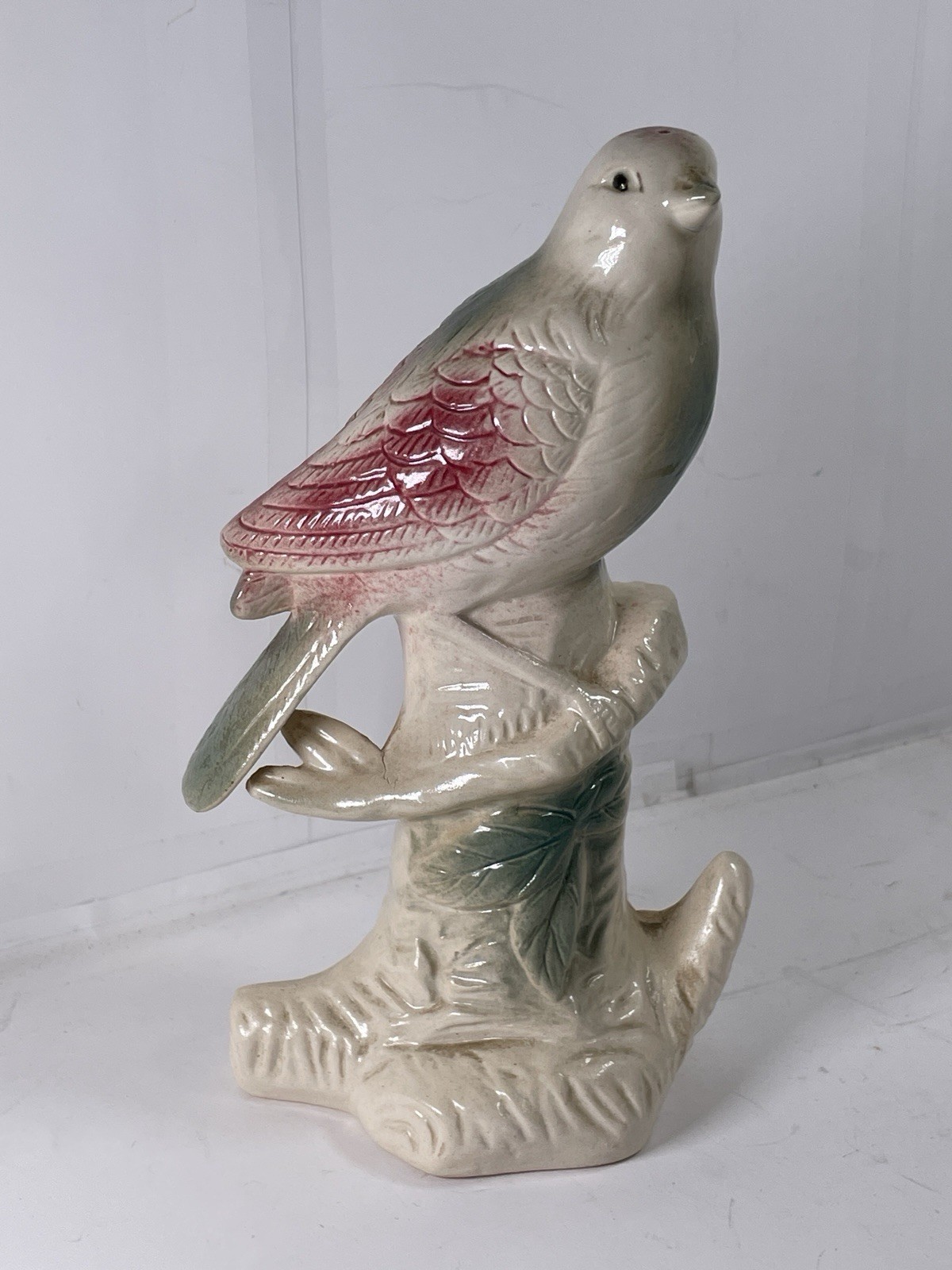 VTG Mid Century Pink Green Ceramic Bird Figurine Statue MCM Art Pottery Decor