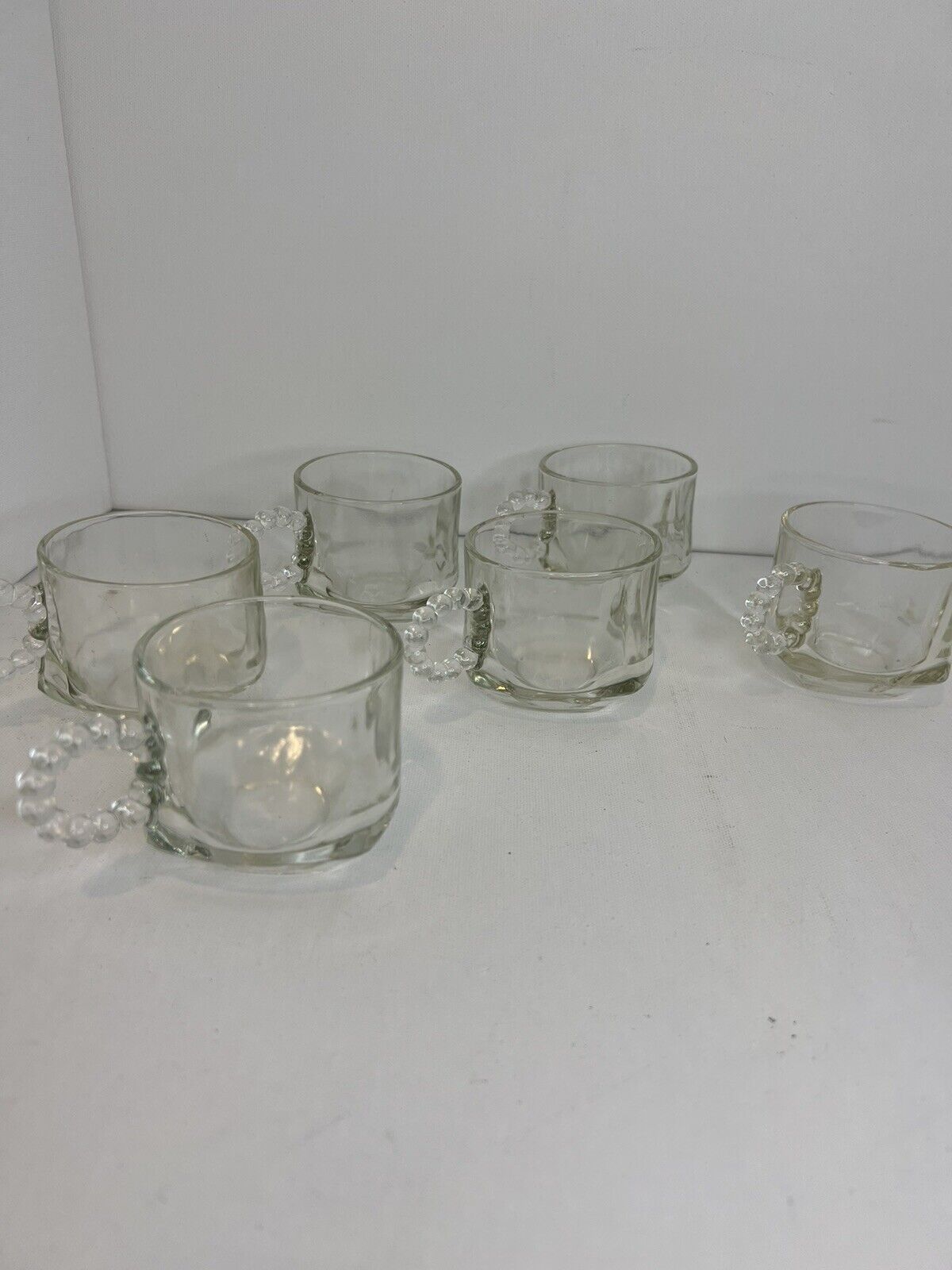 Vintage Hazel Atlas Orchard Punch Bowl Cups Square Bottom Clear Glass Lot Of 6
