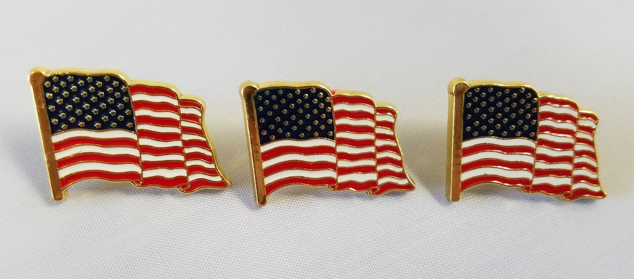 3 - American Flag Lapel Pins Gold Patriotic USA