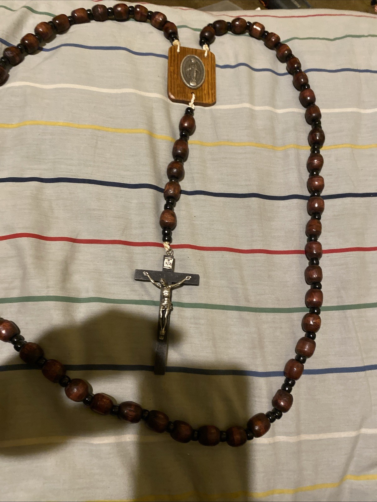 Giant Wooden Rosary. Solid mahogany wood… Silver Jesus + Silver Mother Mary 925