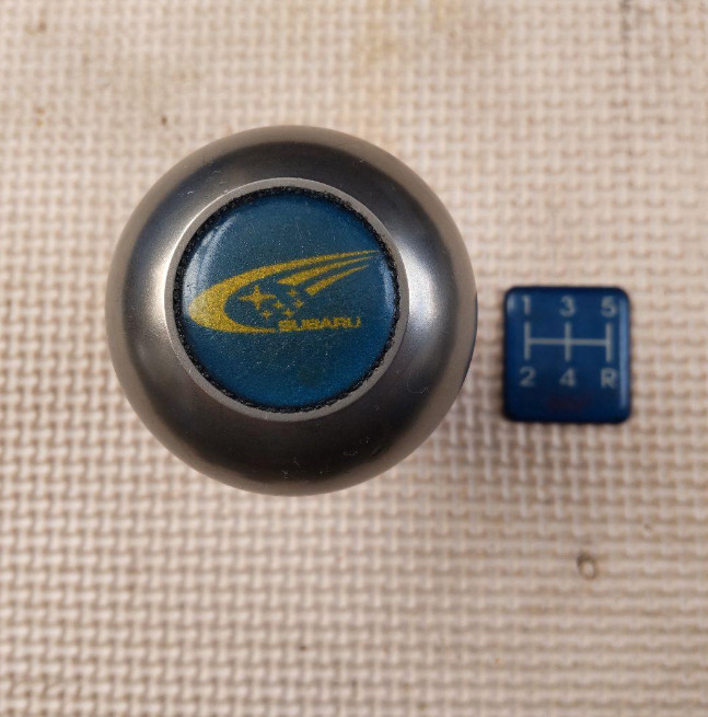 RARE JDM Genuine Subaru STI Titanium Shift Knob 5MT w/ Pattern Emblem Badge