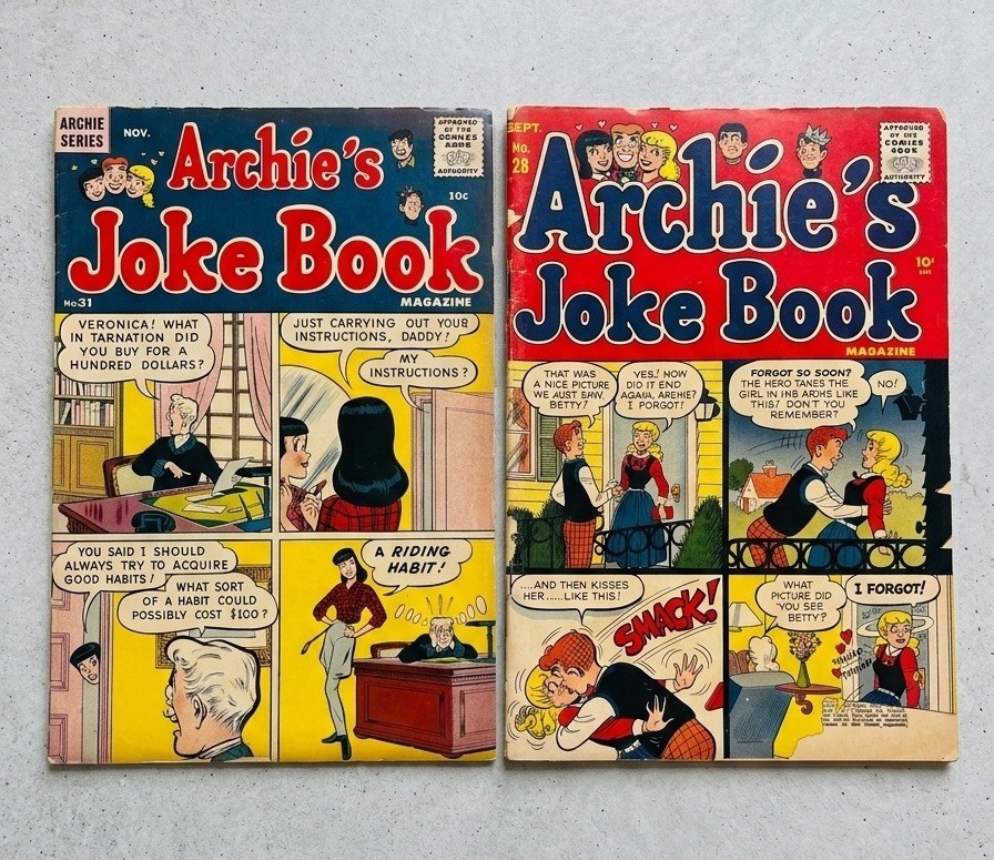 Vintage Archie's Joke Book Magazine Lot #28 & #31 (1957) Silver Age Reader Group