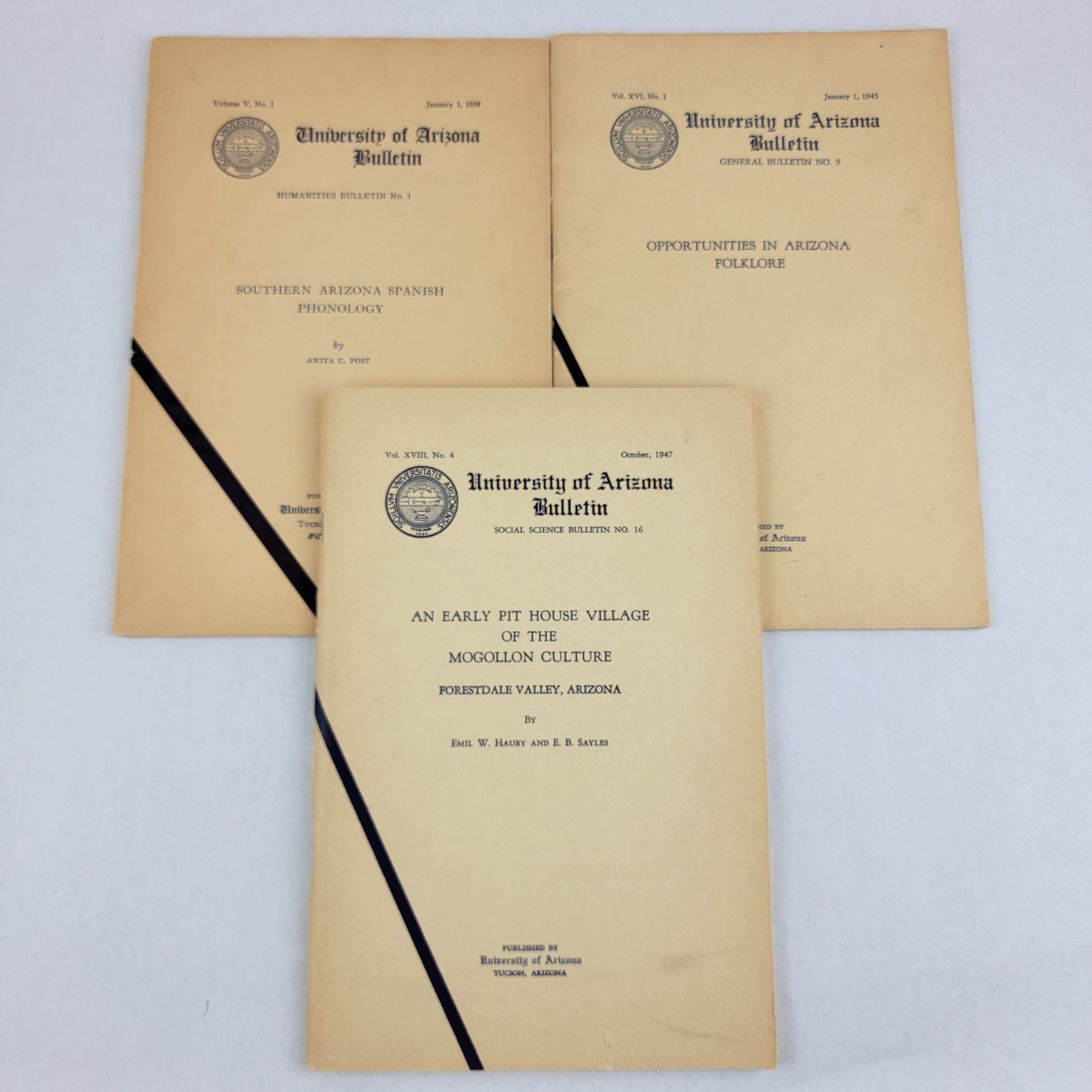 3 University Arizona Bulletins 1934 1945 1947 Mogollon Folklore Spanish