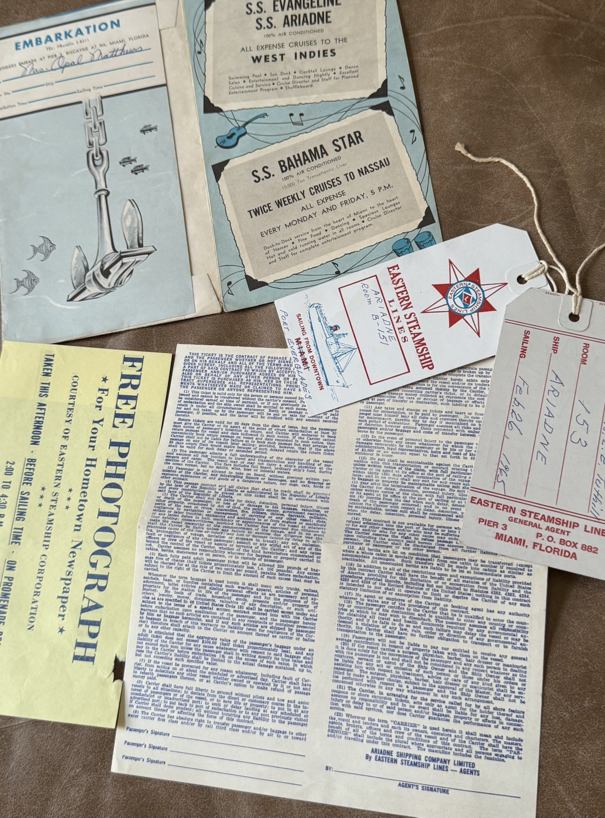 1965 Eastern Steamship Lines Cruise Ephemera Lot – S.S. Ariadne, Evangeli