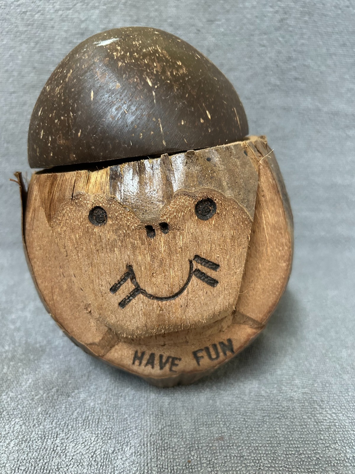 Handcarved Coconut Monkey Bank \
