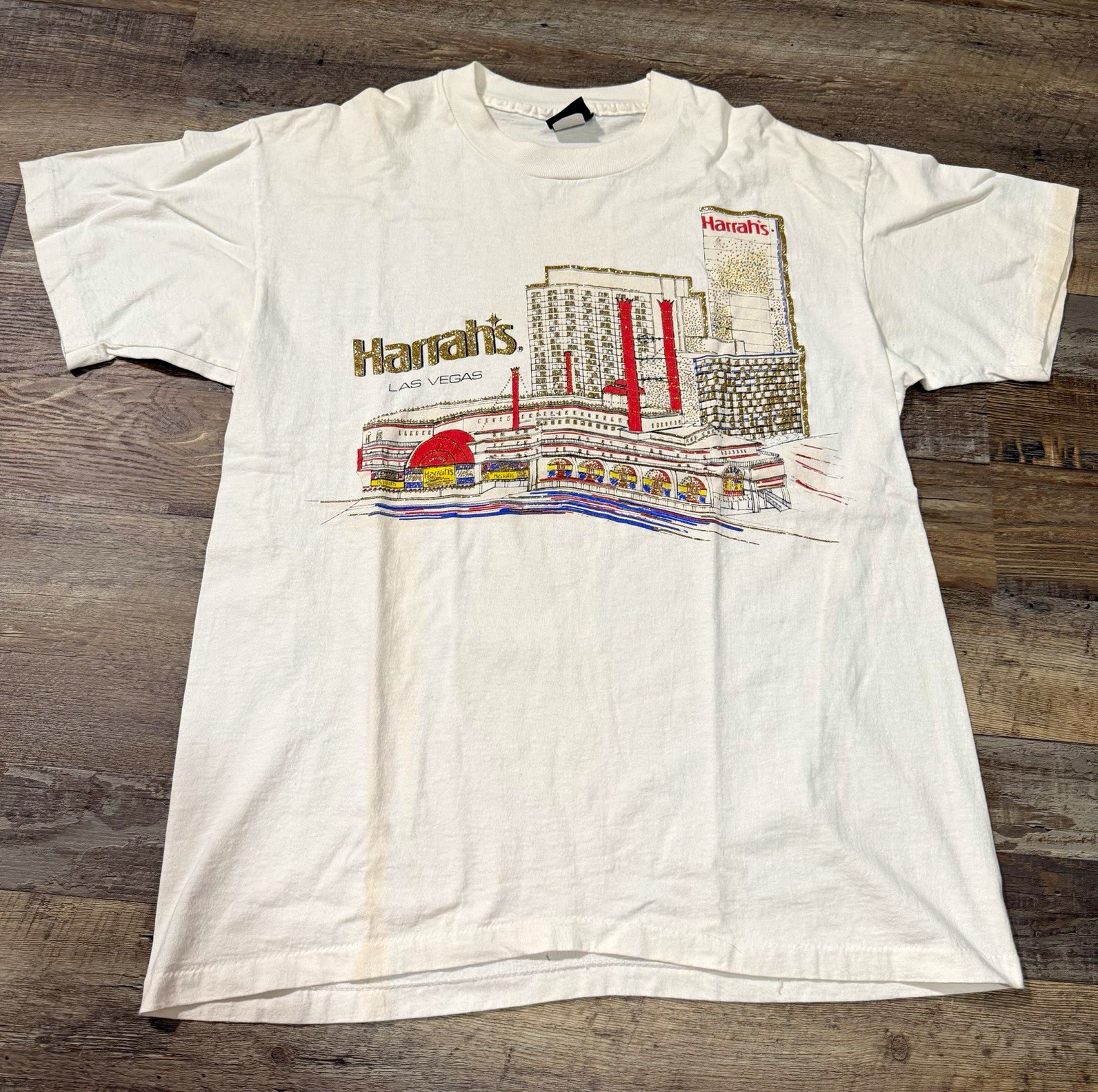 Vintage Diamond Dust Harrah’s Las Vegas Casino Graphic T-Shirt White Size L