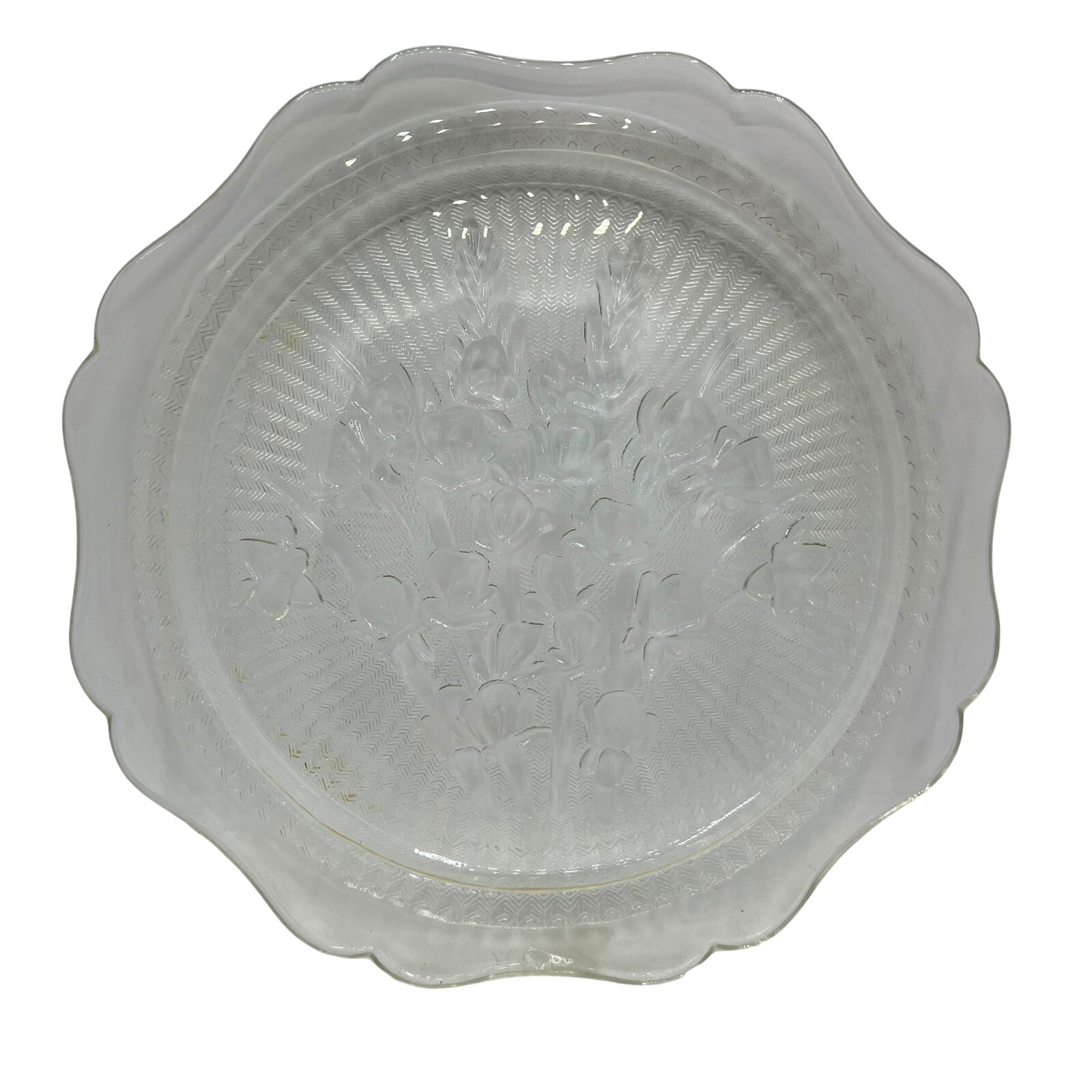 VTG Jeanette Glass Iris & Herringbone Clear Depression Dinner Plate 9 3/8 AS IS