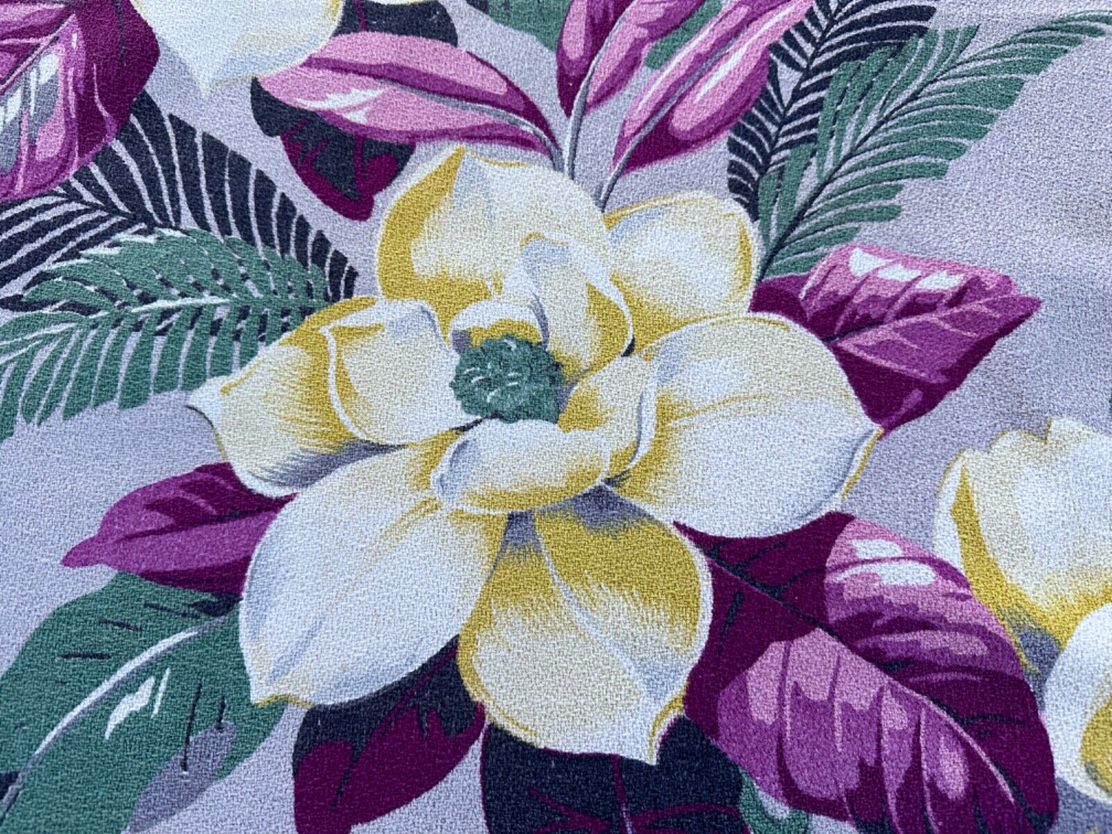 1930's Chartreuse & Purple Lavender MAGNOLIAS Barkcloth Vintage Fabric PILLOWS