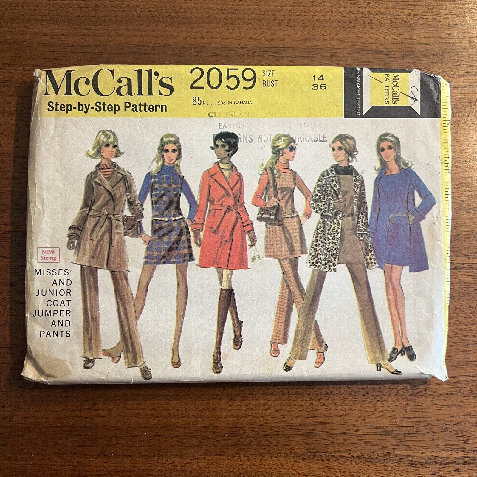 1960s McCall's 2059 Misses & Junior Coat Jumper Dress Size 14 Bust 36