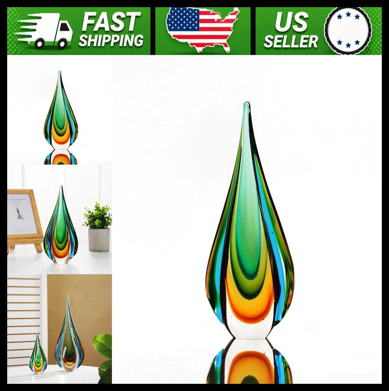 Yao Yuan Handmade Murano Glass Sculpture Home Decor, 9.44 in Tall