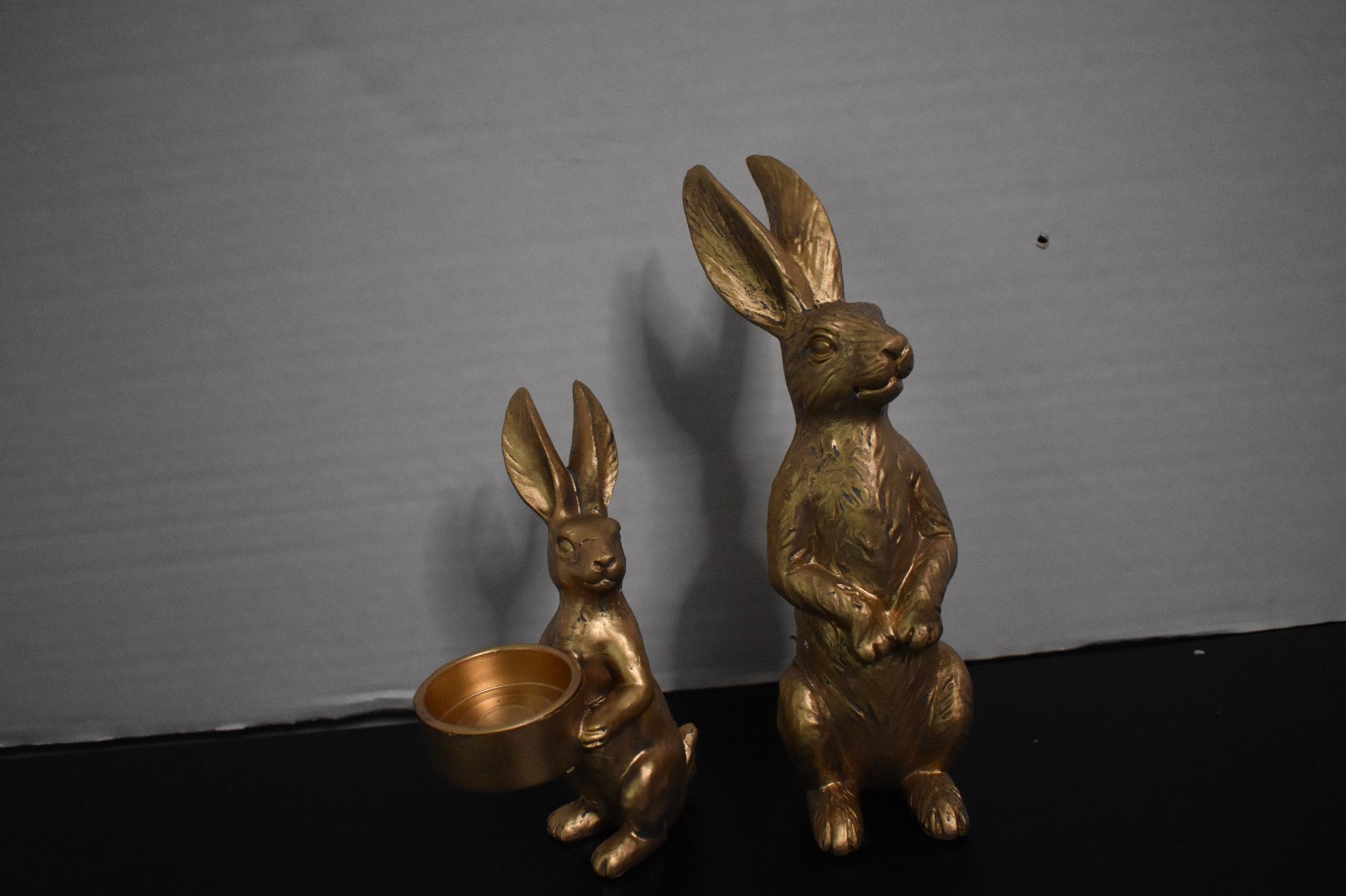 SET OF TWO GOLD BUNNY FIGURINES NEW