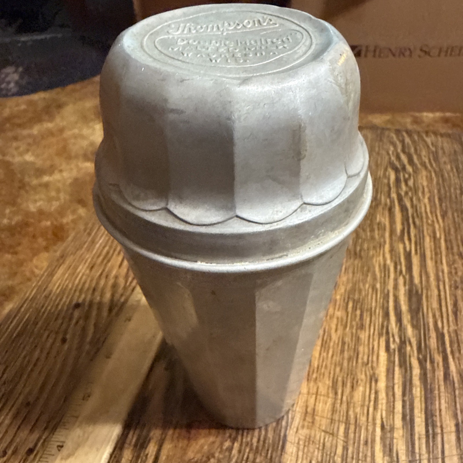 Vintage THOMPSON\'S Double Malted Milk Aluminum Shaker Waukesha Wisconsin Ice