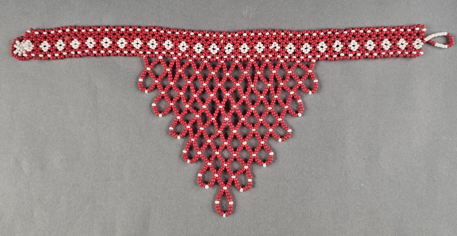 Vintage Native American Beaded Choker Necklace Red White Beadwork