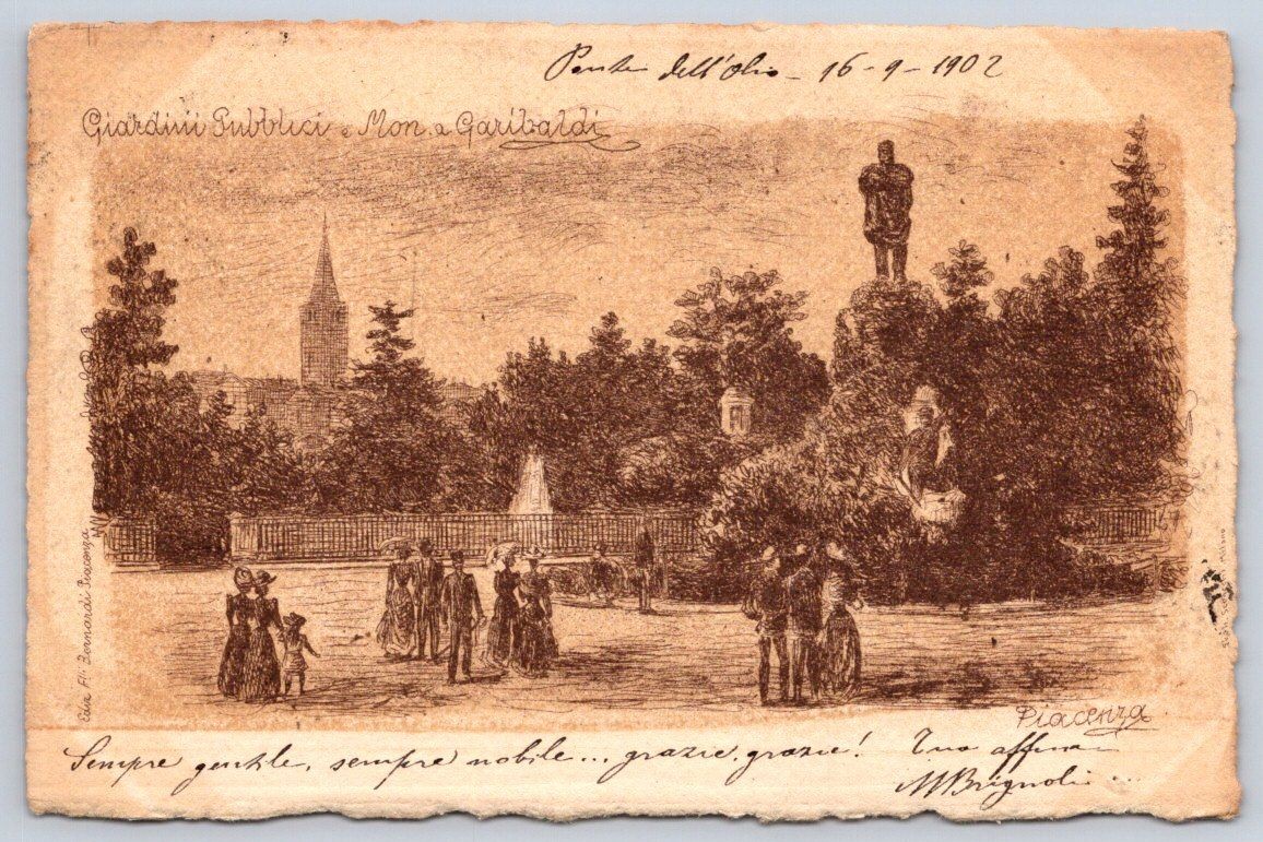 Antique Italy Postcard PIACENZA Giardini Pubblici Garibaldi 1902 Antique Italy Postcard PIACENZA Giardini Pubblici Garibaldi 1902