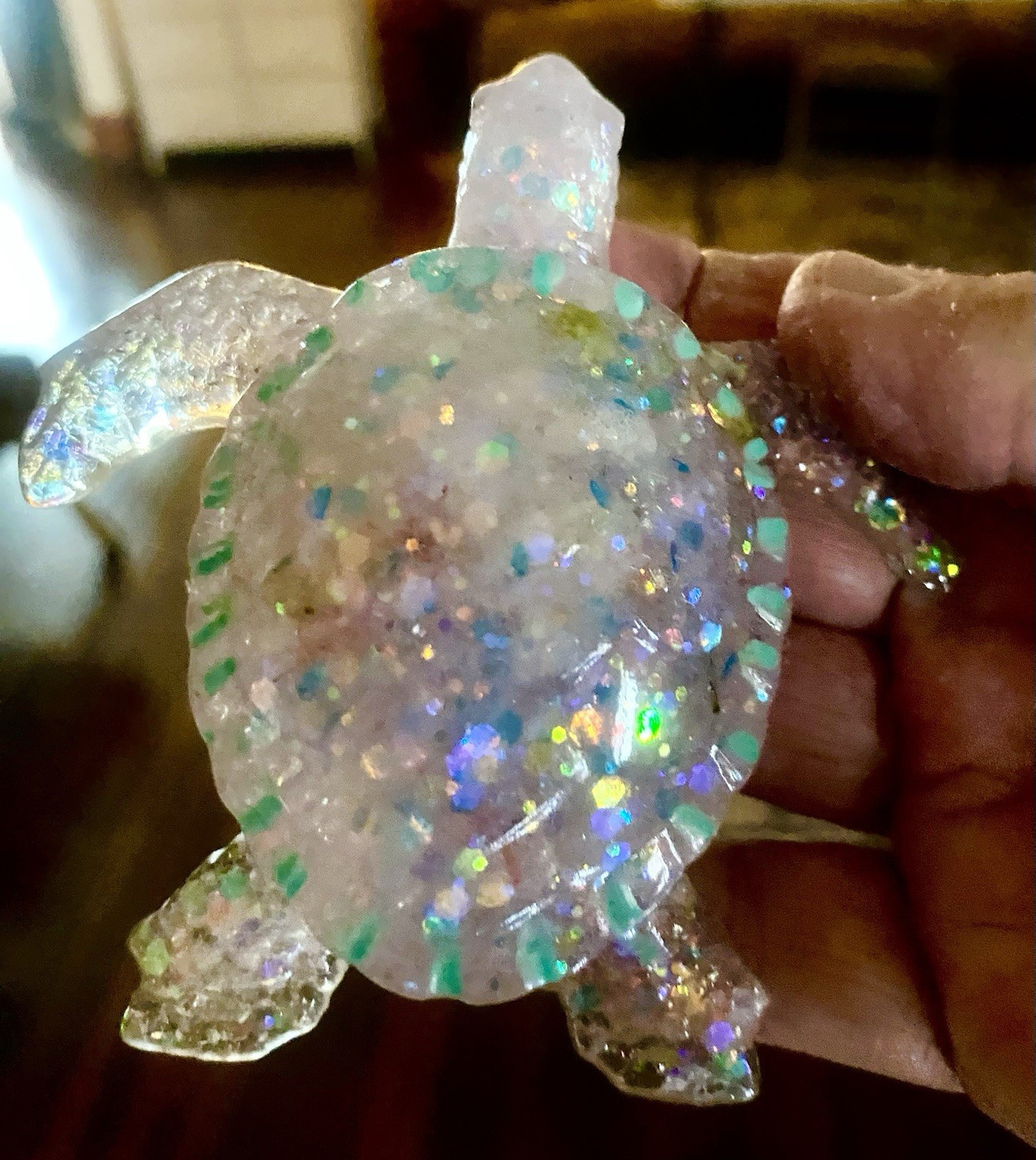 Iridescent Glitter Resin Turtle Figurine Reptile Animal Decor Collectible