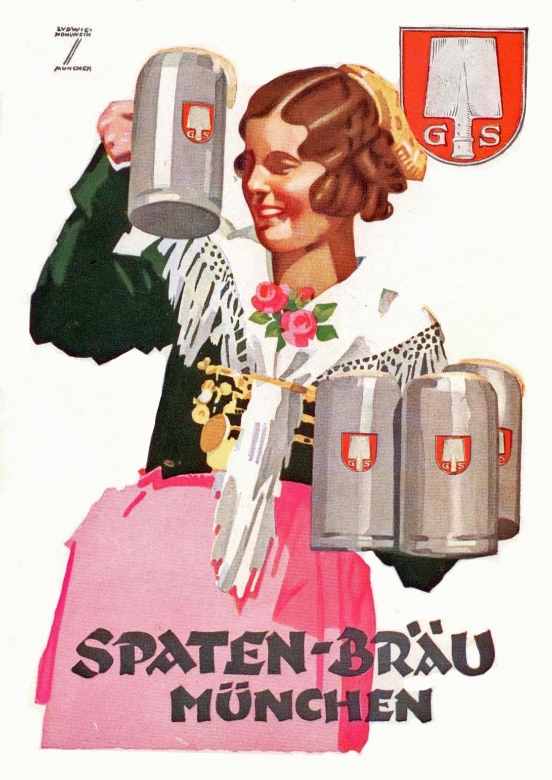 🍺 Spaten-Bräu München Poster c1930s by Ludwig Hohlwein - Vintage Beer Ad 24x36”