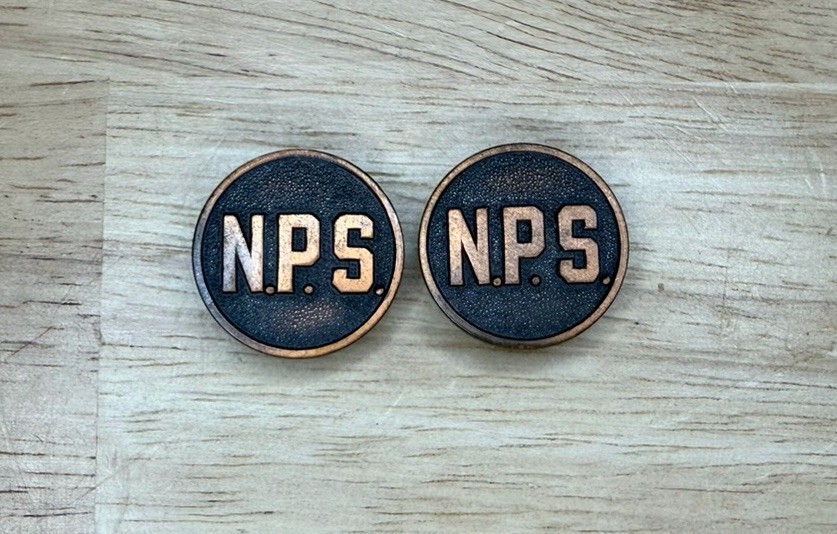 Rare Original Pair Of N.P.S. National Park Service Corps Collar Disk