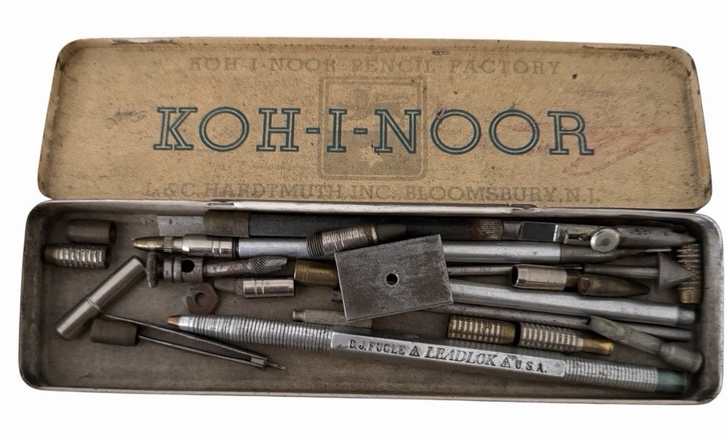Vintage Koh I Noor Drawing Pencil Tin Container With mixed  Metal Parts