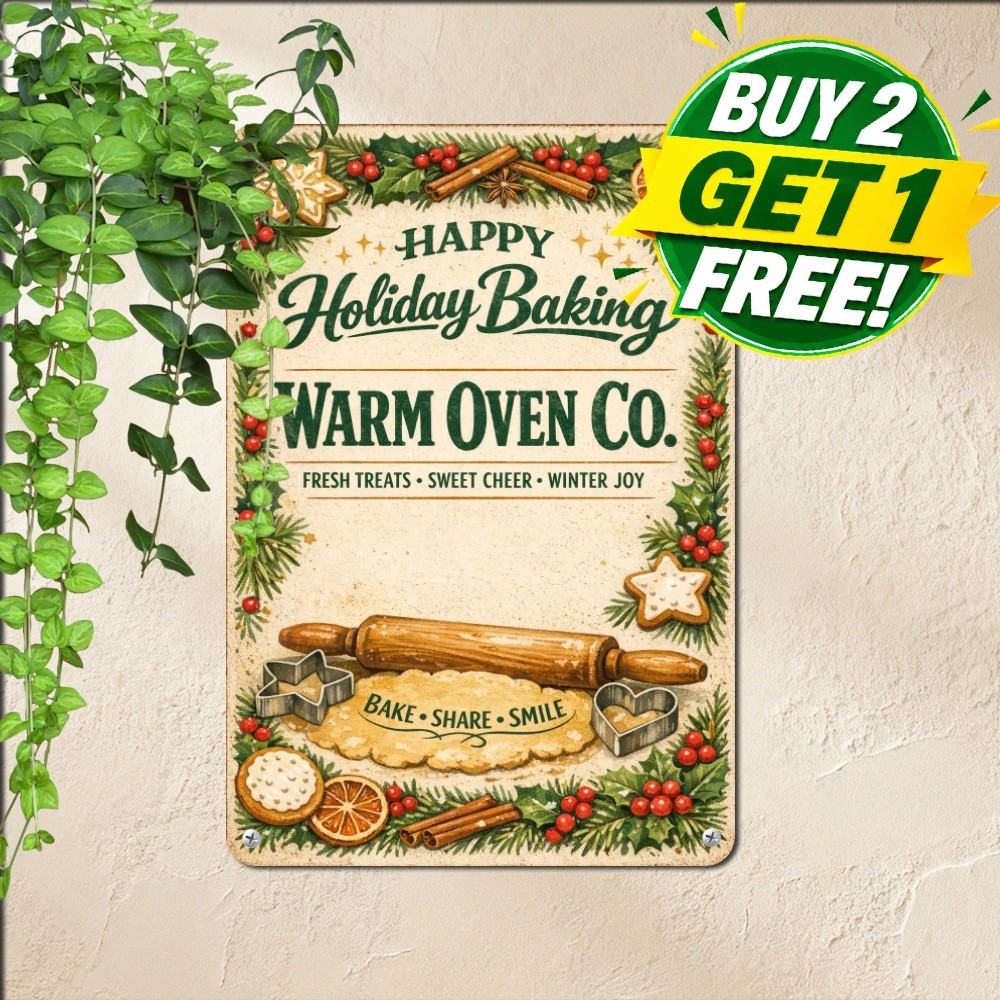 Festive Christmas Bakery Tin Sign Holiday Cookies Baking Metal Plaque 8x12
