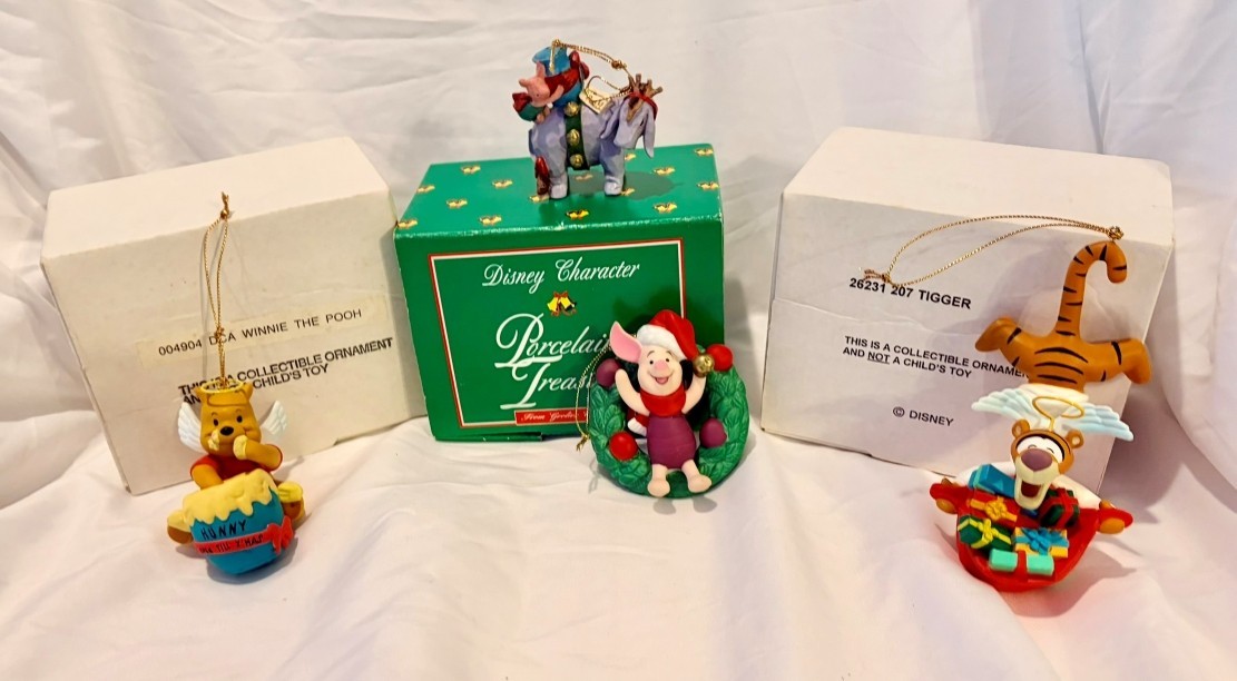 Vintage Disney Grolier Christmas Magic Ornament Lot Trio - Pooh Tigger Piglet