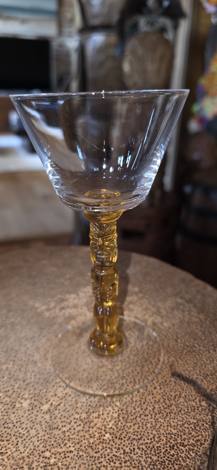 Rare Morgantown Polynesian Amber Tiki Stem Martini glass Trader Vic's Kahiki 