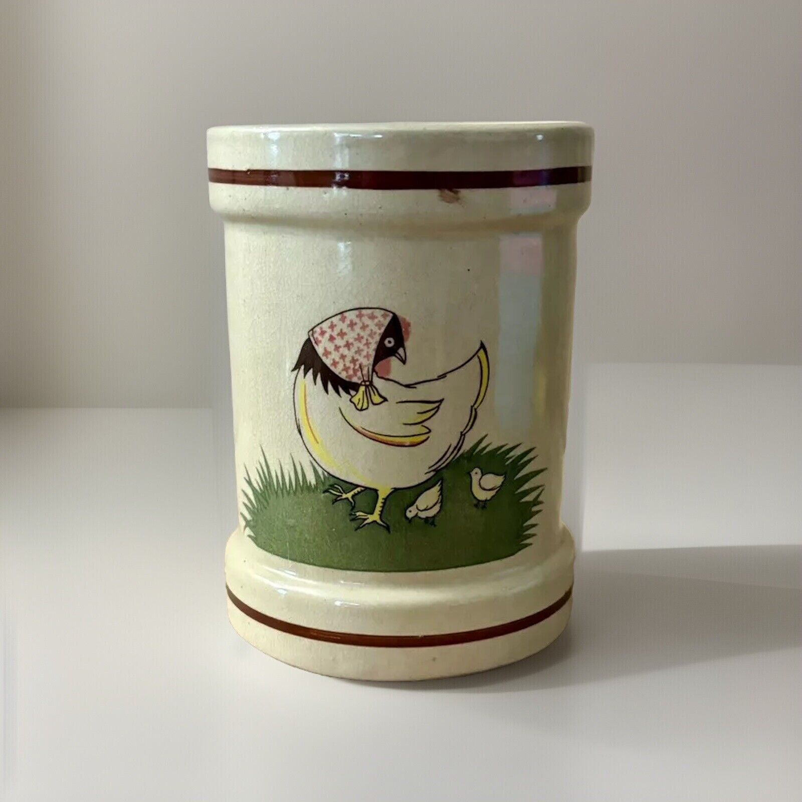 Vintage Country Cottage Core Tan Ceramic Canister Chicken Theme