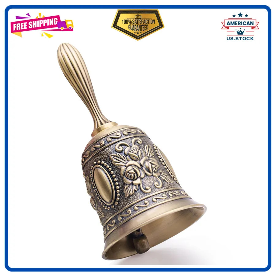 DomeStar Vintage Brass Hand Bell Loud Call Bell for Bedside Dinner Wedding Party