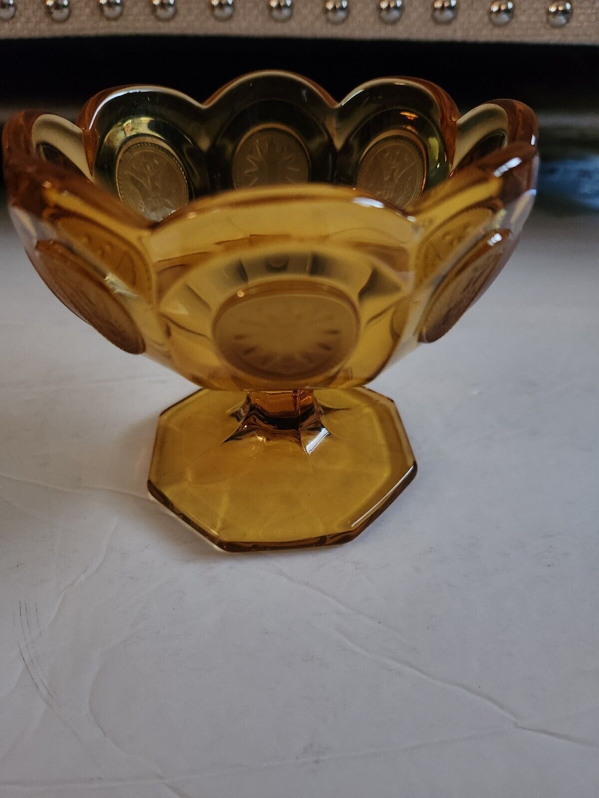 Excellent Amber Fostoria Coin Glass Pedestal Compote