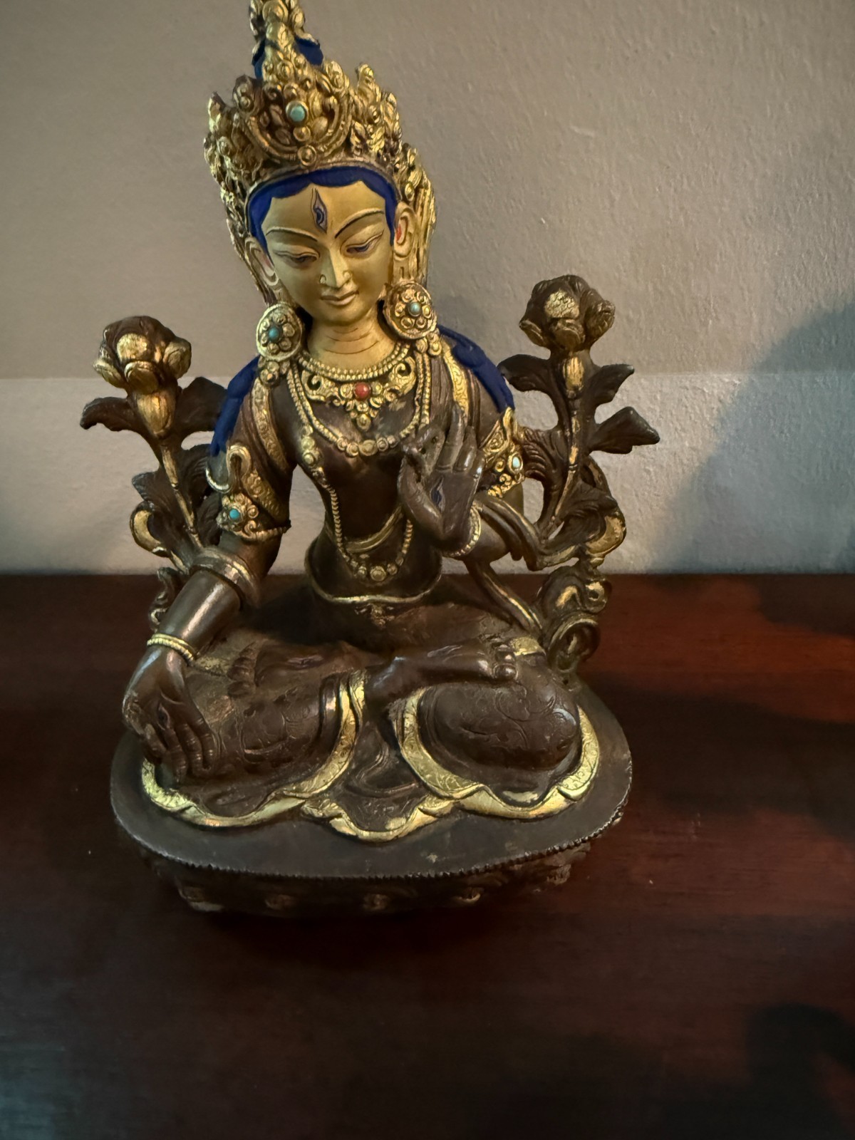 Tibetan Gilt Bronze & Gold leaf Tara Goddess Statue