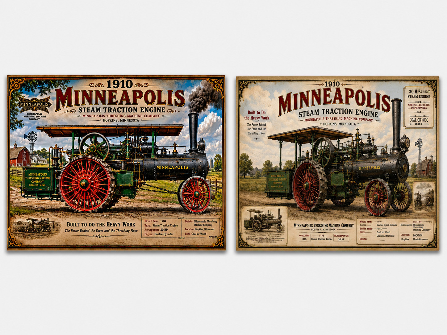 1910 Minneapolis 30 HP Steam Traction Engine 2 Poster Vintage Farm Tractor art
