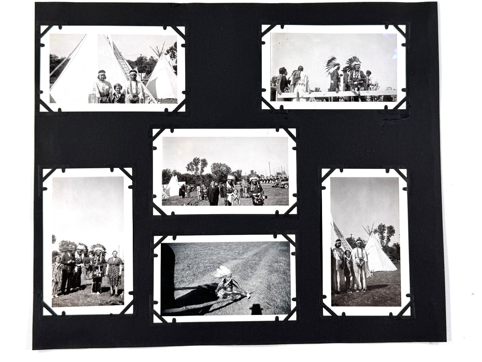 vtg 40s 50s Native American Indians Photo Snapshot Album Page (x12)