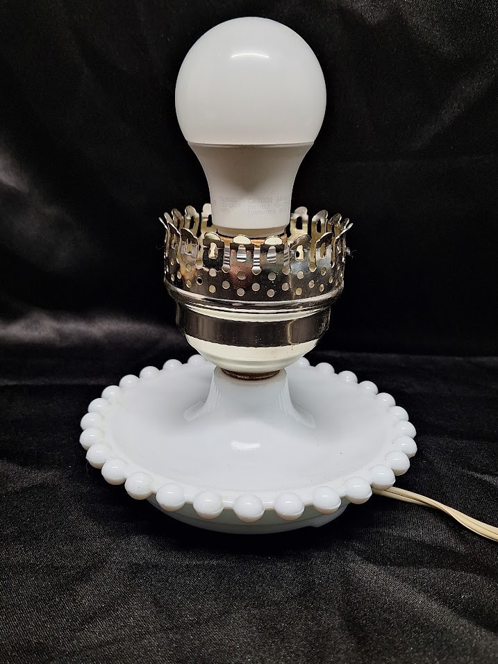 Vintage Milk Glass Table Lamp Ring Base Works Classic Elegant Boho