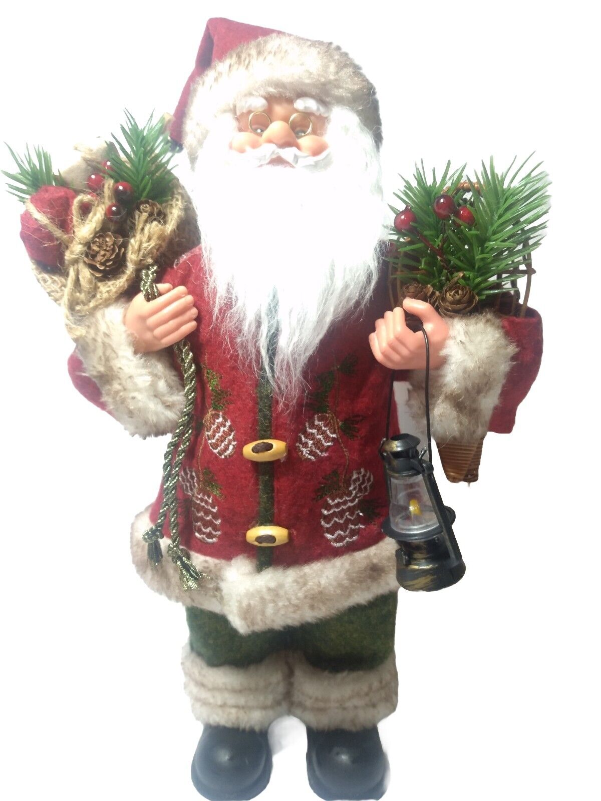 Vintage Santa Claus With Toy Bag Holding Lantern 12 inch Christmas Figure