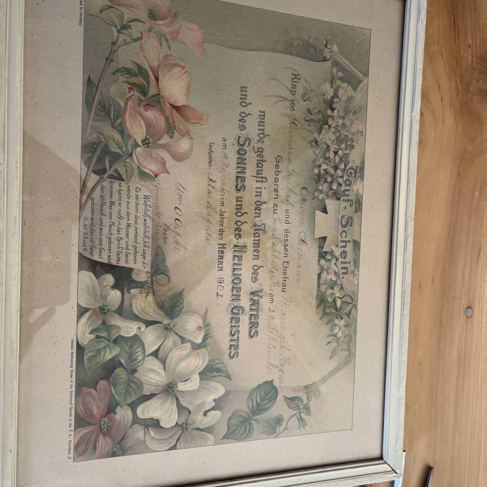 Antique 1902 German Christian Marriage Wedding Certificate OOAK 12x16 
