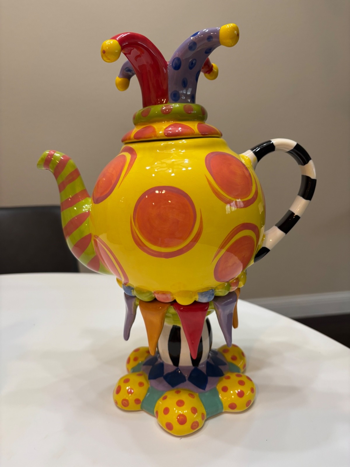 Vintage Studio E Erich Emmenegger Jester Whimsical 12” Pedestal Teapot Rare