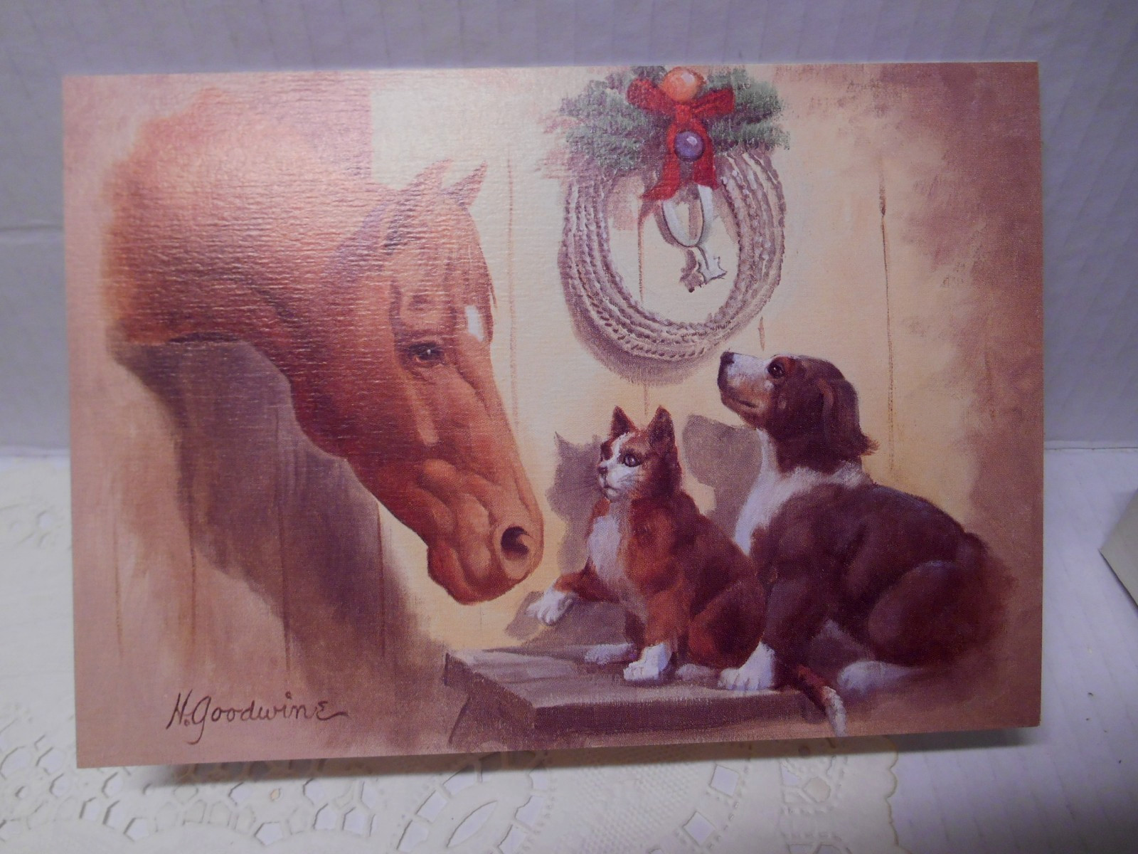 4 VTG Leanin Tree Western Christmas Greeting Cards Hildred Goodwine SANTA WHO?