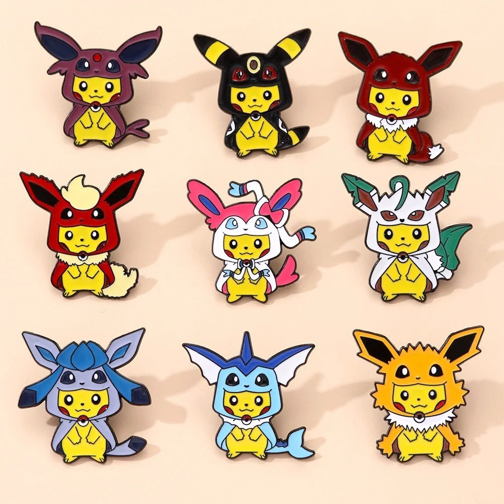 9pc Pikachu Enamel Pins Cute Yellow Character Brooches Backpack Clothing Badges