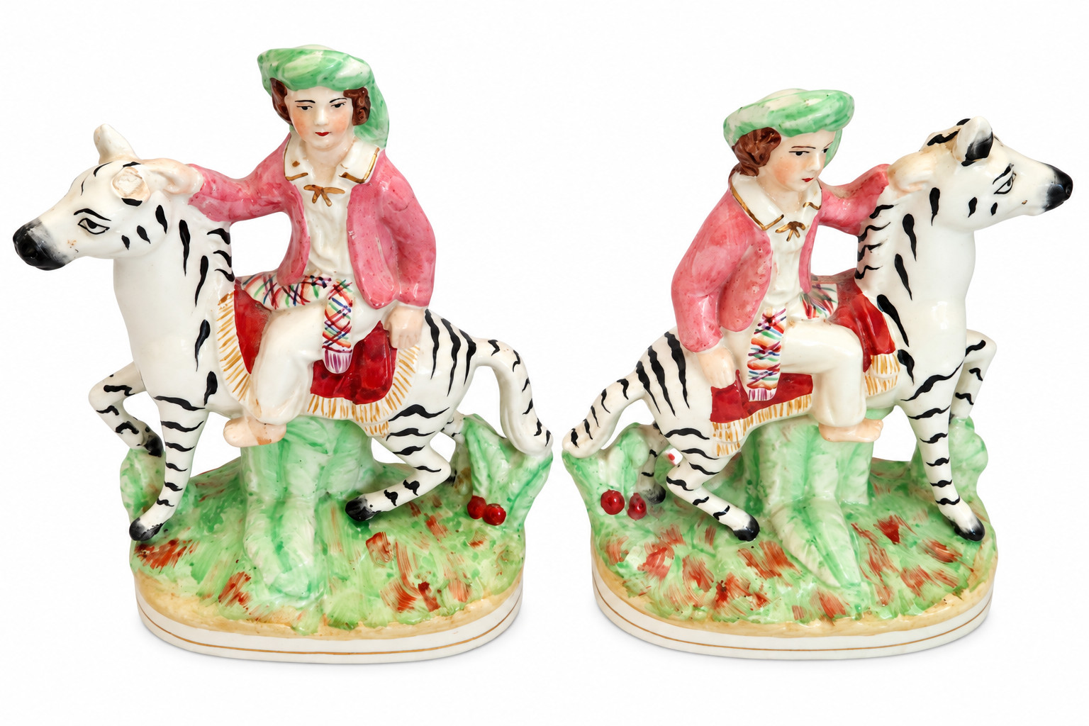 Pair Staffordshire Ware Kent England Zebra Rider Figurines Vintage c.1944-62