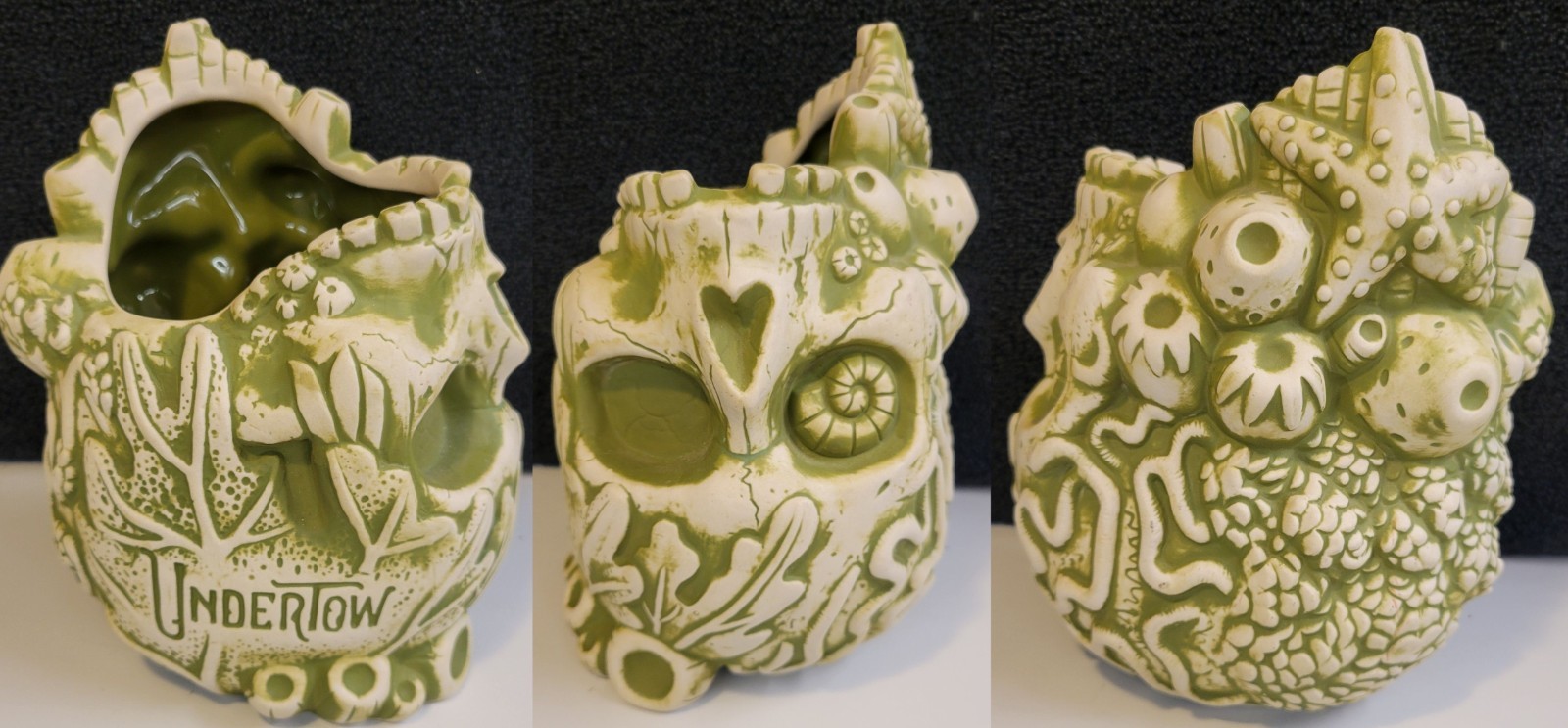 UNDERTOW BAR~ Last Remains Of Timms~ TIKI FARM MUG Green Coral Edition SKULL CUP