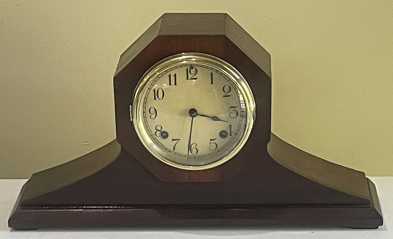 Ansonia Mantel Octagon Face Tambour Bing Bong Strike Chime Clock w/ Key Antique