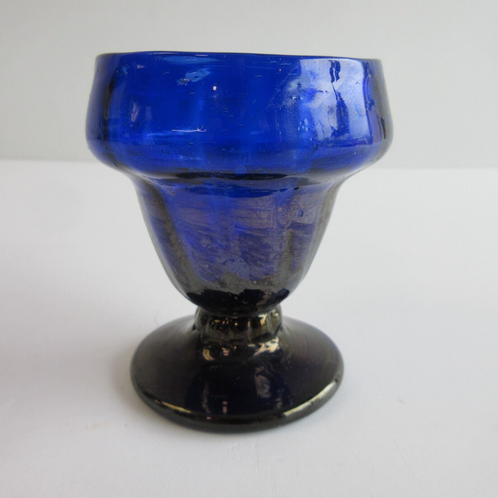 Antique Rare Blown Glass Blue Crude Footed Master Salt Cellar Pontil Early Glass