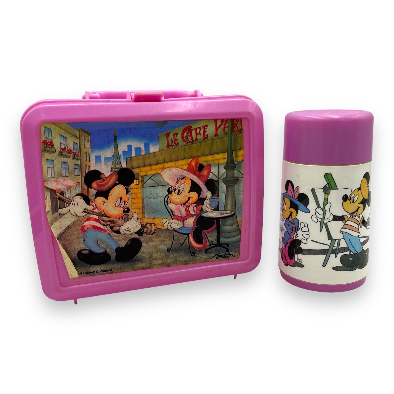 VTG Aladdin Pink Mickey Mouse & Minnie Mouse Plastic Lunchbox W/ Thermos Paris VTG Aladdin Pink Mickey Mouse & Minnie Mouse Plastic Lunchbox W/ Thermos Paris