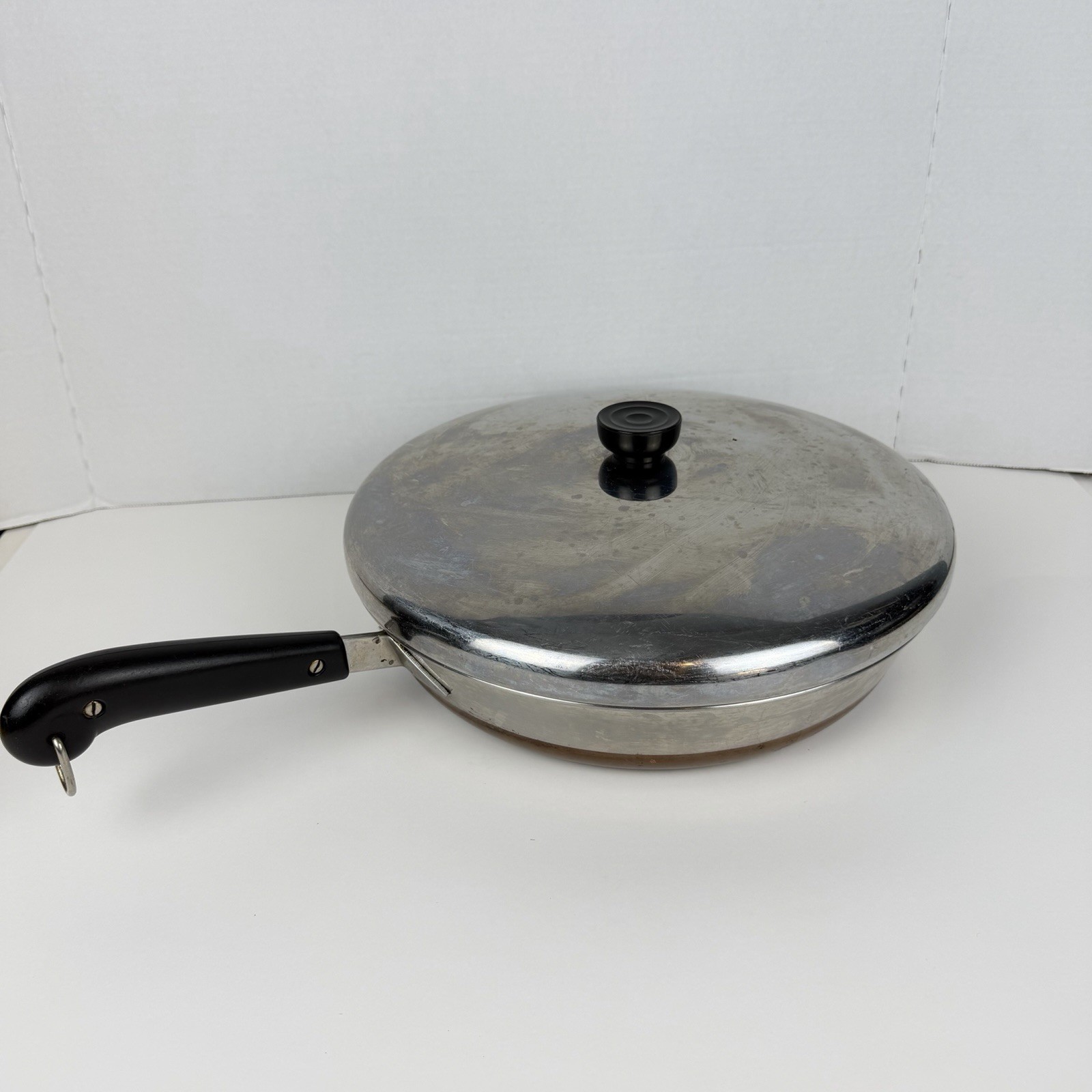 Revere Ware Pre 1968 Double Ring Copper Bottom 12” Skillet Frypan w/ Lid Vintage